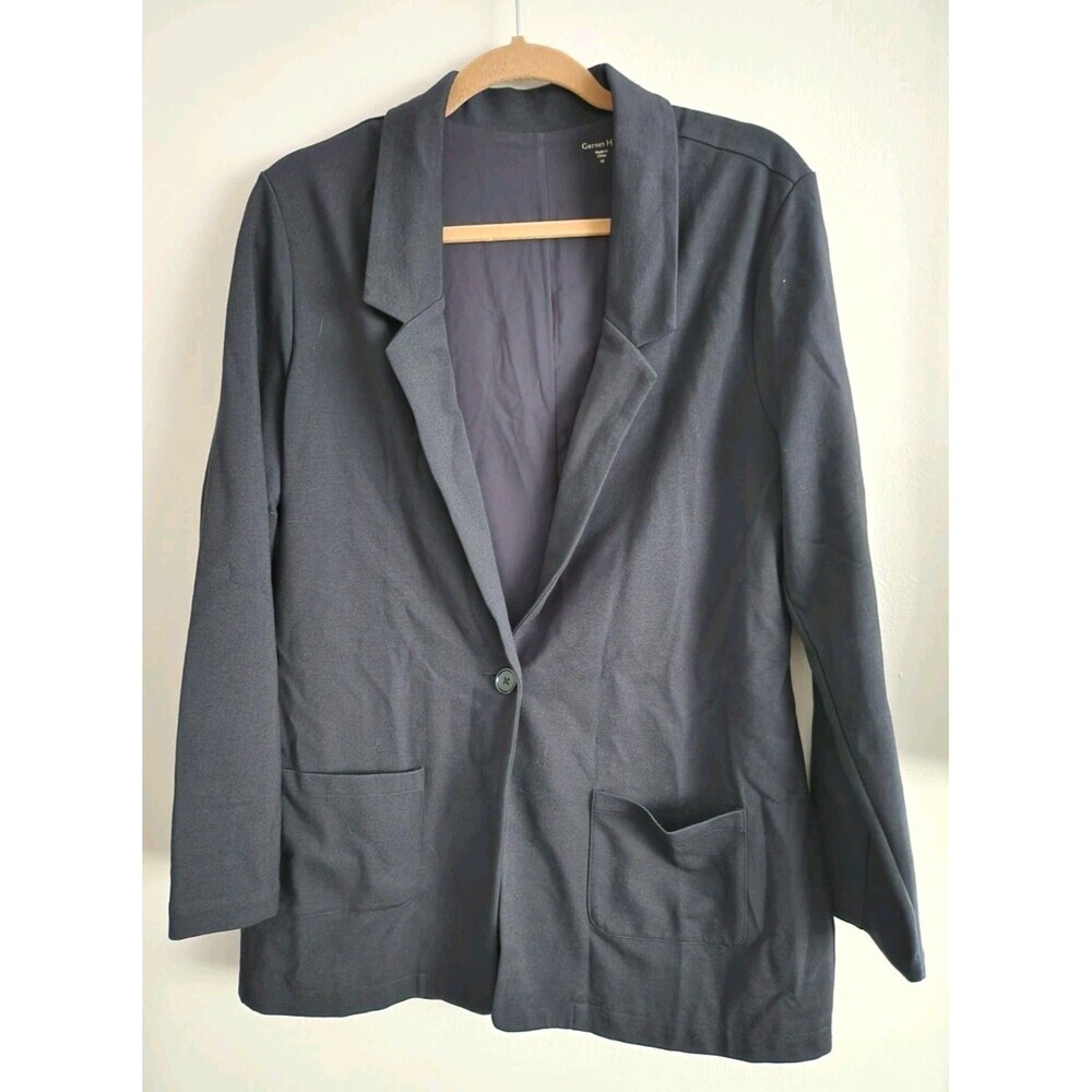 Garnet Hill One Button Knit Relaxed Blazer Navy Size 14